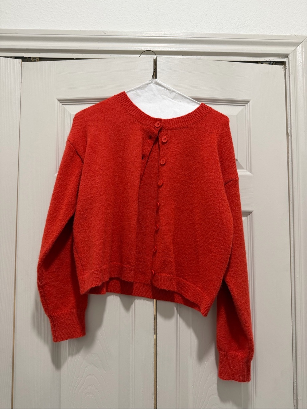 Amazon Women's Red Button-Front Cropped Cardigan